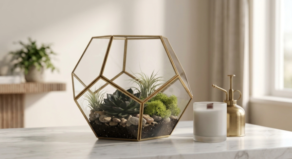 Modern Brass Geometric Glass Terrarium